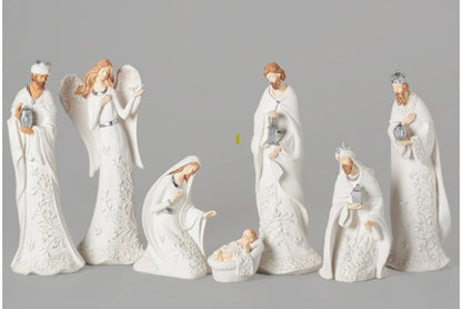 NATIVITY WHITE W/PEARL LEAF PATTERN- 7 PIECE SET