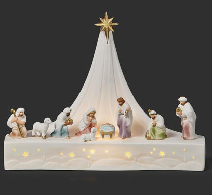 PORCELAIN NATIVITY SCENE DISPLAY 7.25"H LED