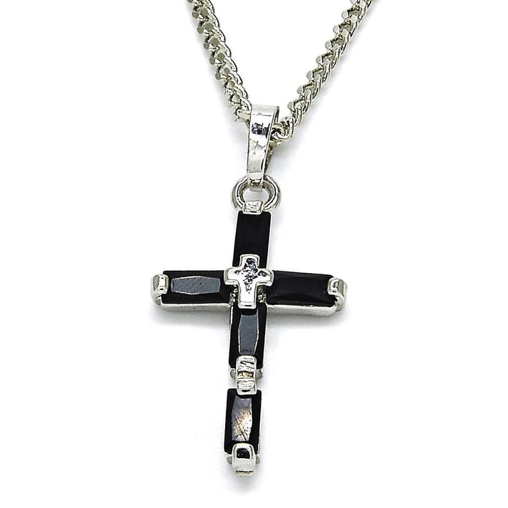 SILVER LAYERED RHODIUM CROSS W/ CUBIC ZIRCONIA