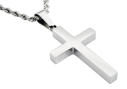 MEN'S STAINLESS STEEL CROSS PENDANT W/ 24" ROPE CHAIN