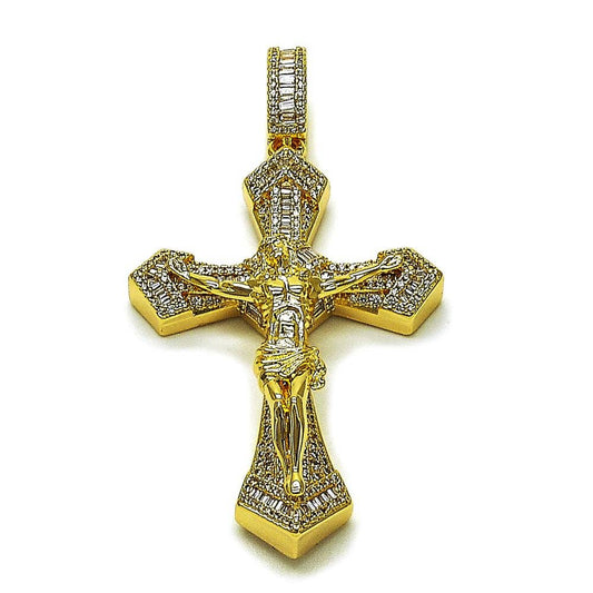 LARGE CRUCIFIX GOLD LAYERED PENDANT NECKLACE