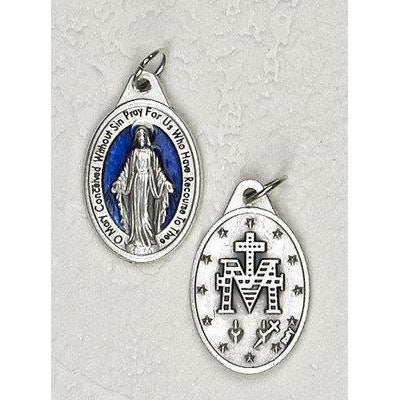 OXIDIZED ITALIAN MEDAL: BLUE ENAMELED 3/4"H: OUR LADY OF MIRACULOUS MEDAL
