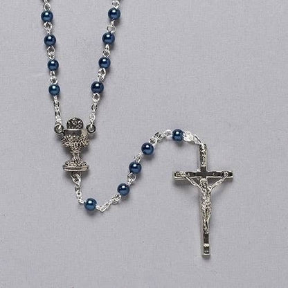 BLUE COMMUNION ROSARY GREY