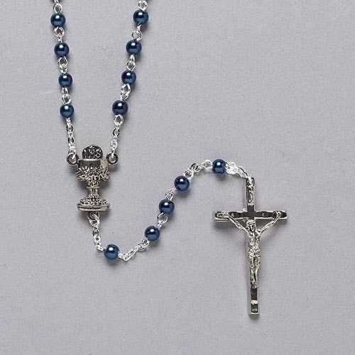 BLUE COMMUNION ROSARY GREY