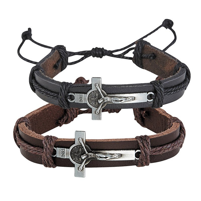 ST. BENEDICT CRUCIFIX LEATHER BRACELET