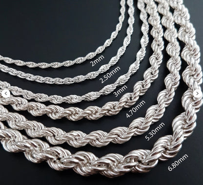 STERLING SILVER ROPE CHAIN 18" DIAMOND CUT