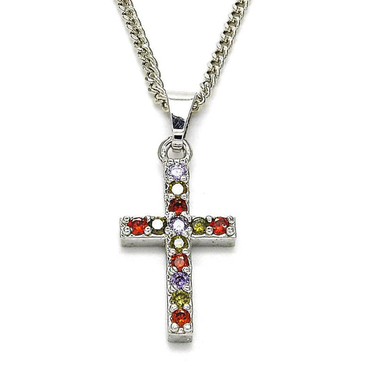 WHITE GOLD LAYERED MULTICOLOR CROSS