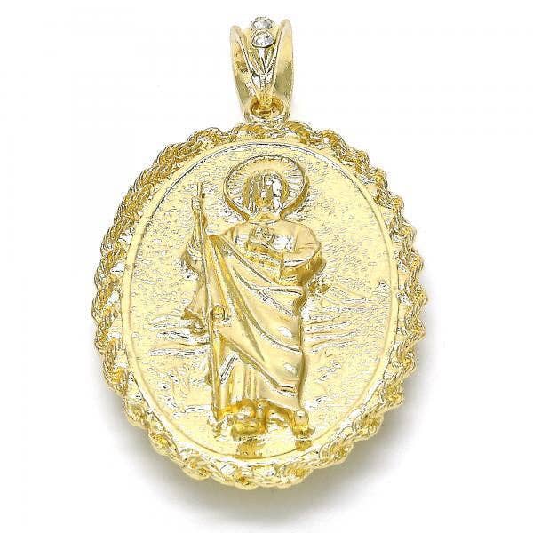 18K GOLD LAYERED OVAL PENDANT: ST. JUDE/OL GUADALUPE
