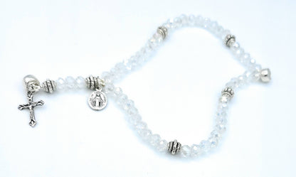 CLEAR CRYSTAL WRIST ROSARY FIVE DECADE W/AB COATING