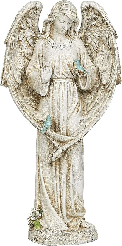 20"H ANGEL WITH TWO BIRDS GARDEN STATUE
