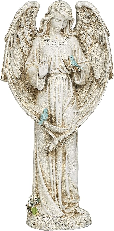 20"H ANGEL WITH TWO BIRDS GARDEN STATUE