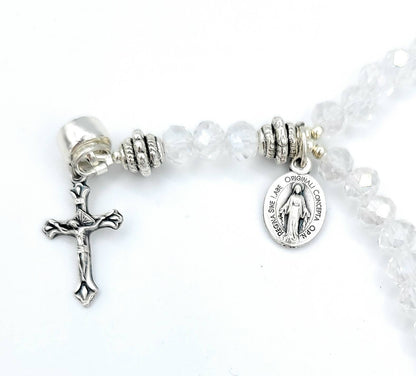 CLEAR CRYSTAL WRIST ROSARY FIVE DECADE W/AB COATING