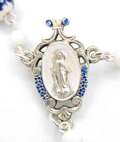 WHITE & BLUE PORCELAIN ROSARY