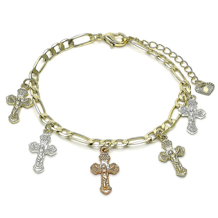 TRICOLORED CRUCIFIX BRACELET 18k GOLD LAYERED