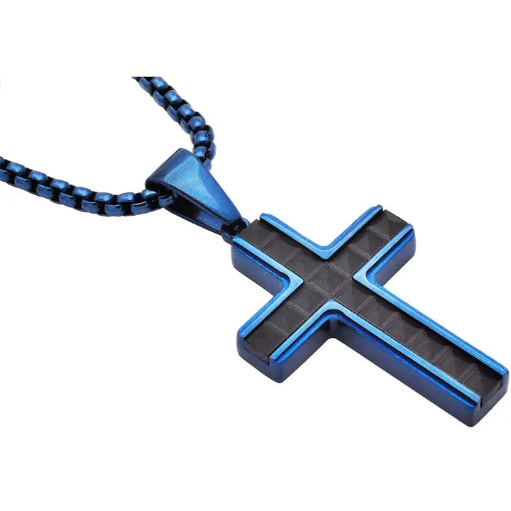 Black & Blue Stainless Steel Cross w/ Chain