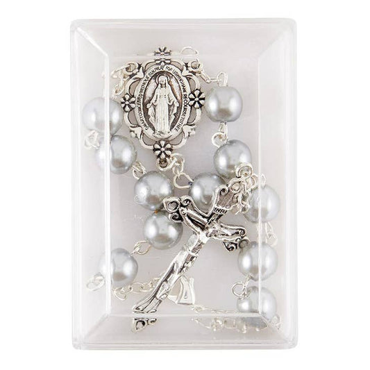 GREY IMITATION PEARL AUTO ROSARY