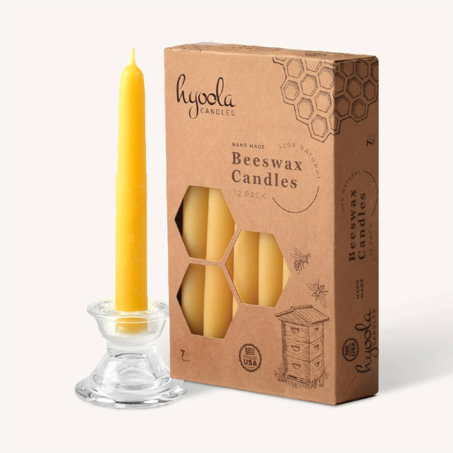 YELLOW BEESWAX CANDLES - 12 PACK