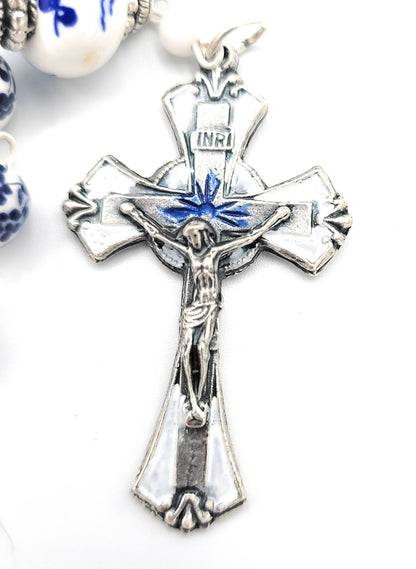 WHITE & BLUE PORCELAIN ROSARY