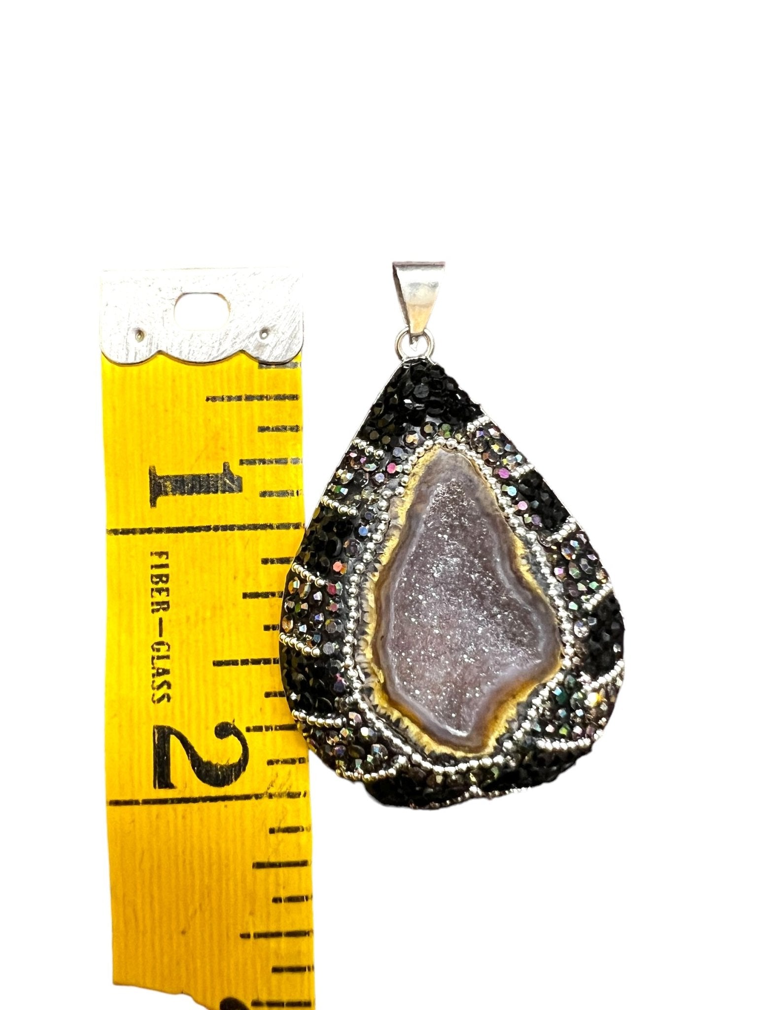 .925 SILVER PENDANT & EARRING SET GEODE & CRYSTAL AGATE - Tiendita San Juditas Tiendita San Juditas