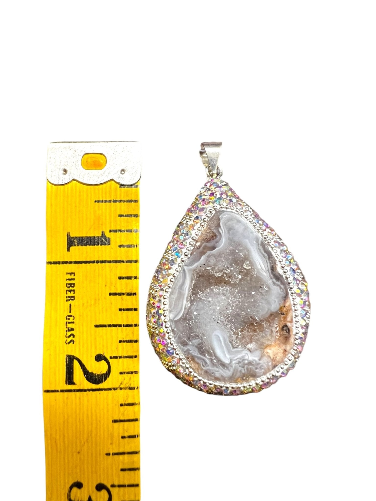 .925 SILVER PENDANT & EARRING SET GEODE & CRYSTAL AGATE - Tiendita San Juditas Tiendita San Juditas