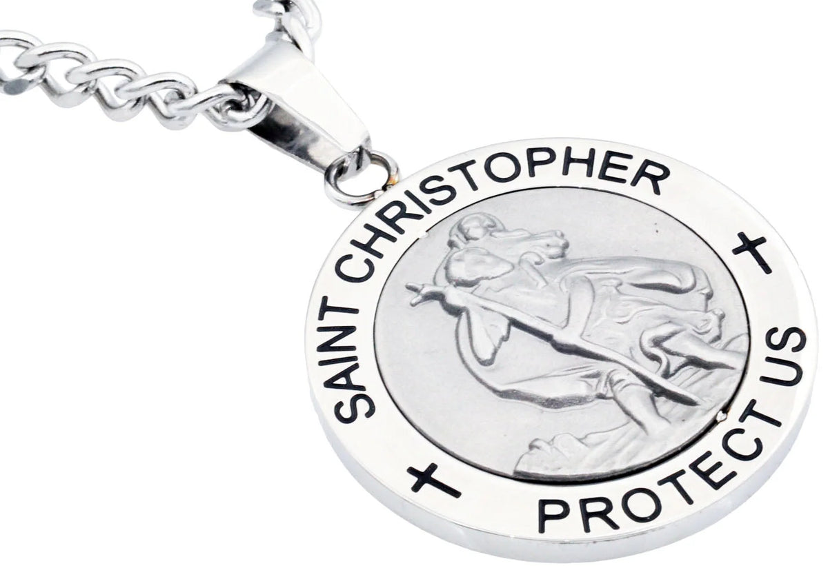 Men's Stainless Steel St. Christopher Medal w/ Chain