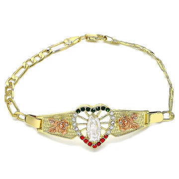 OUR LADY OF GUADALUPE BRACELET 18k GOLD LAYERED HEART-SHAPED