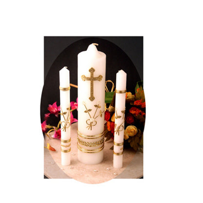 JUEGO DE VELAS DE BODA CON PORTAVELAS DE LATÓN