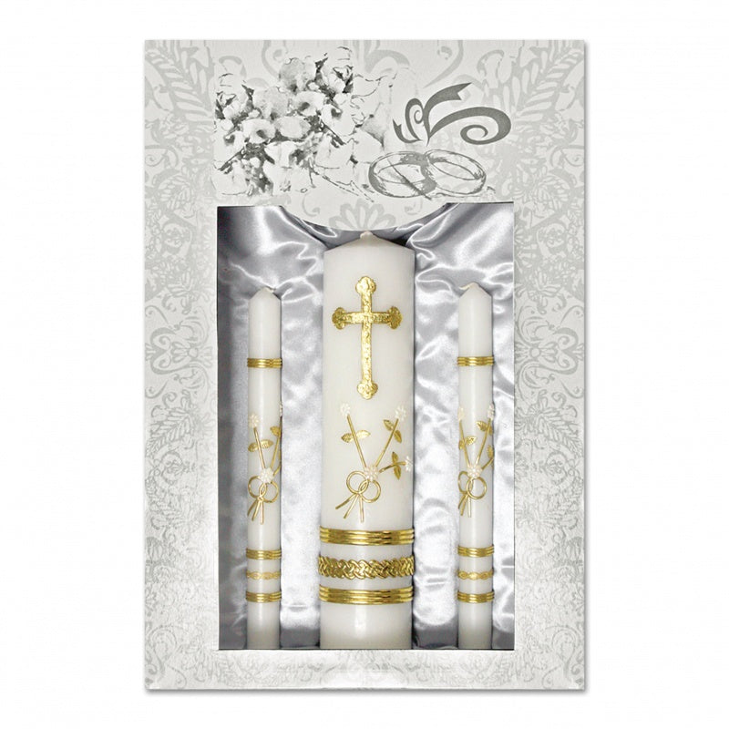 JUEGO DE VELAS DE BODA CON PORTAVELAS DE LATÓN