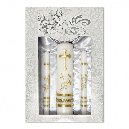 JUEGO DE VELAS DE BODA CON PORTAVELAS DE LATÓN