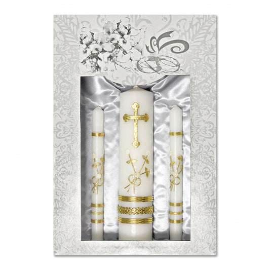 JUEGO DE VELAS DE BODA CON PORTAVELAS DE LATÓN
