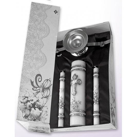 SILVER WEDDING CANDLE SET IN DELUXE BOX