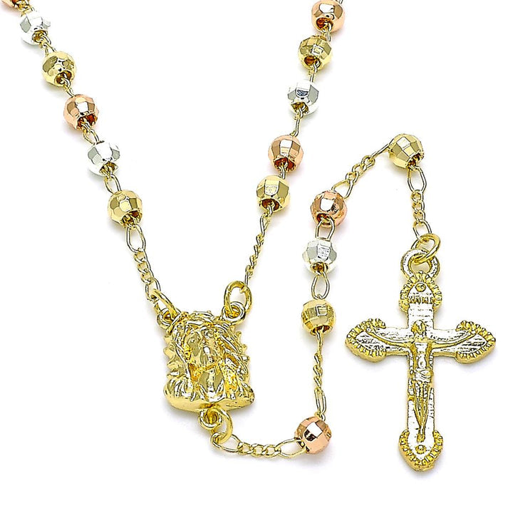 STERLING ECCE HOMO ROSARY TRICOLOR W 18k GOLD LAYERED