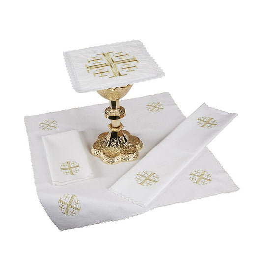 EMBROIDERED JERUSALEM CROSS LACE TRIM MASS LINEN GIFT SET