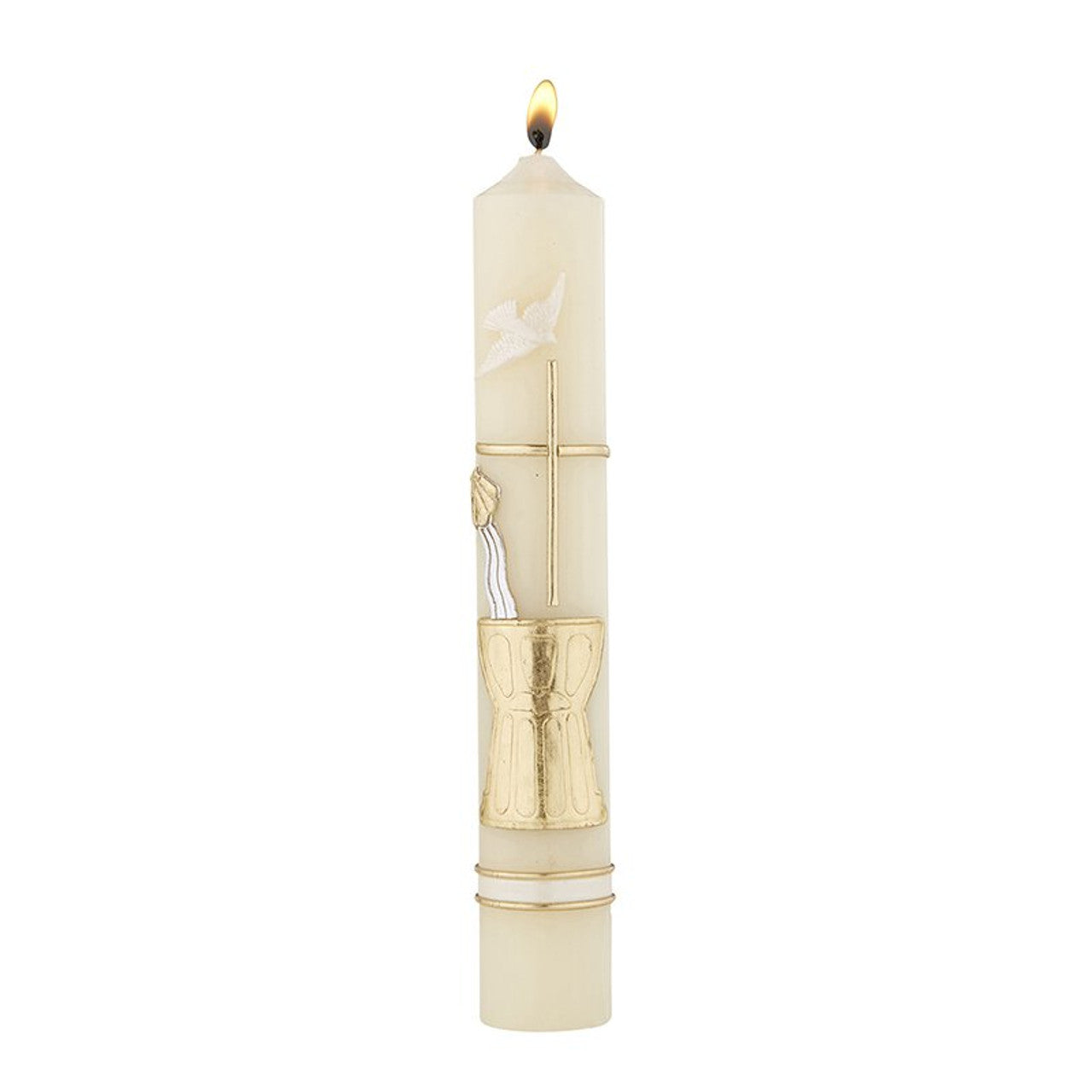 FONT, CROSS, DOVE BAPTIMAL 9.75" CANDLE