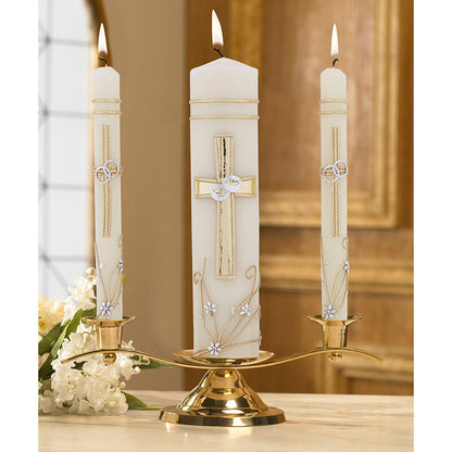 ORNATE CROSS WEDDING UNITY CANDLE SET