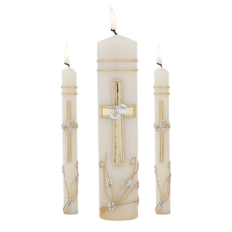 ORNATE CROSS WEDDING UNITY CANDLE SET