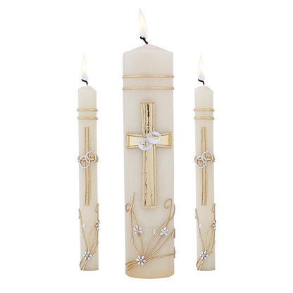ORNATE CROSS WEDDING UNITY CANDLE SET