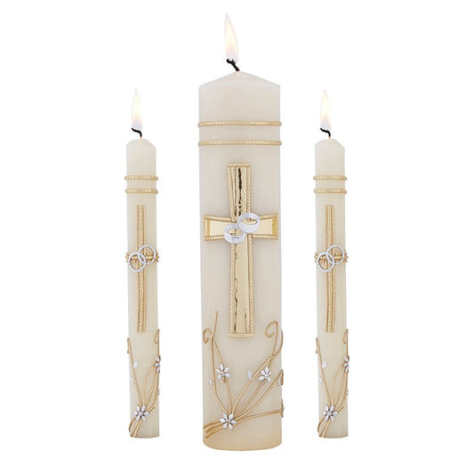 ORNATE CROSS WEDDING UNITY CANDLE SET