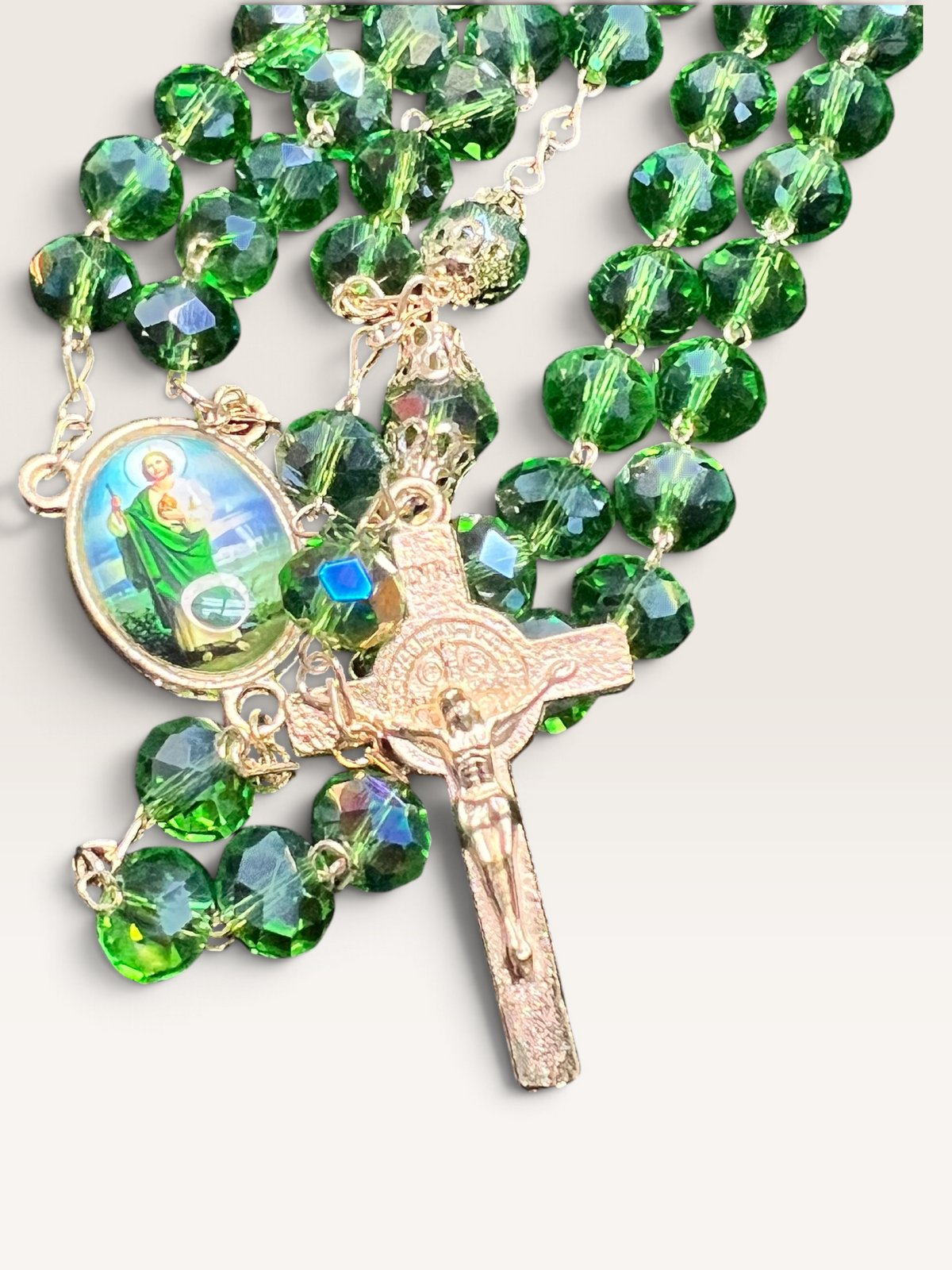 Green St. Jude Crystal Rosary