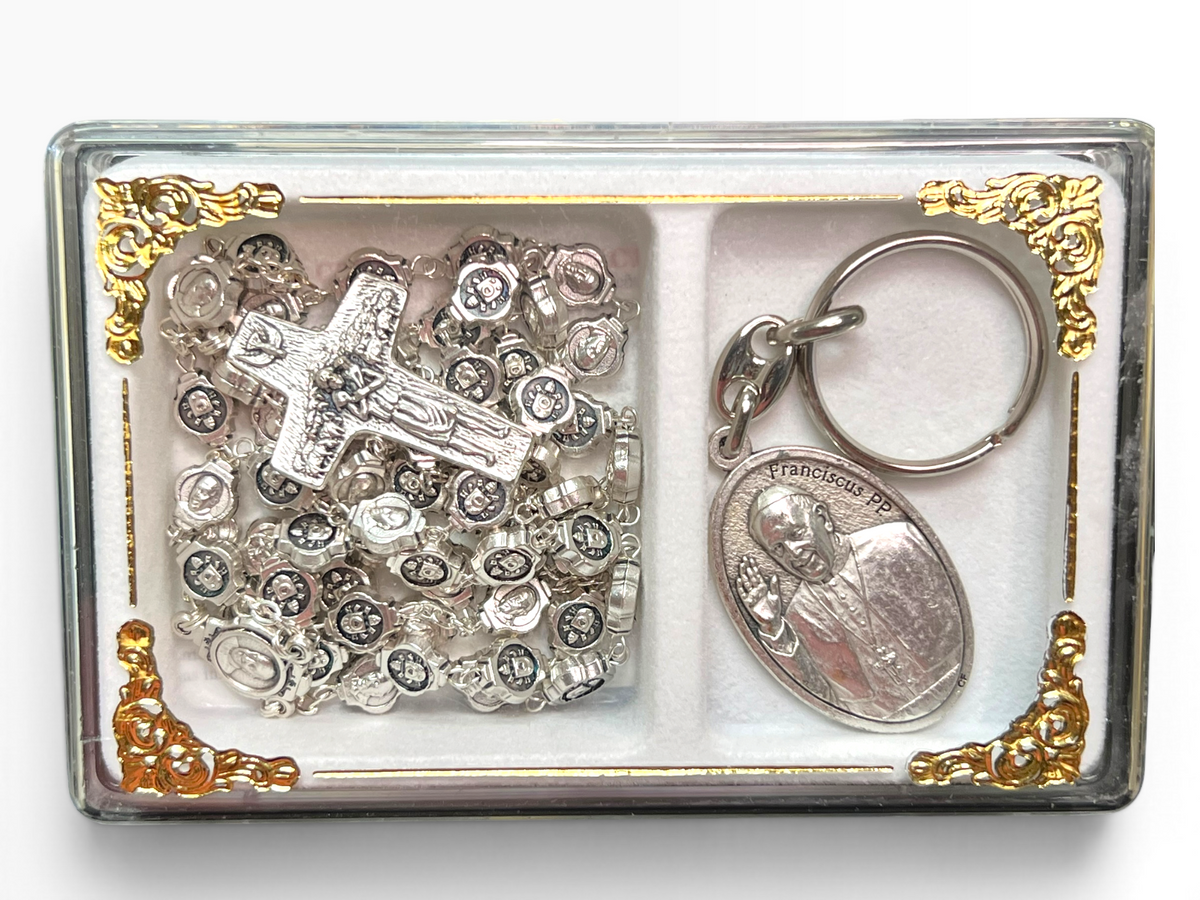 Pope Francis Rosary & Keychain Gift Set