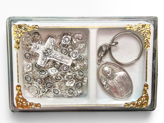 Pope Francis Rosary & Keychain Gift Set