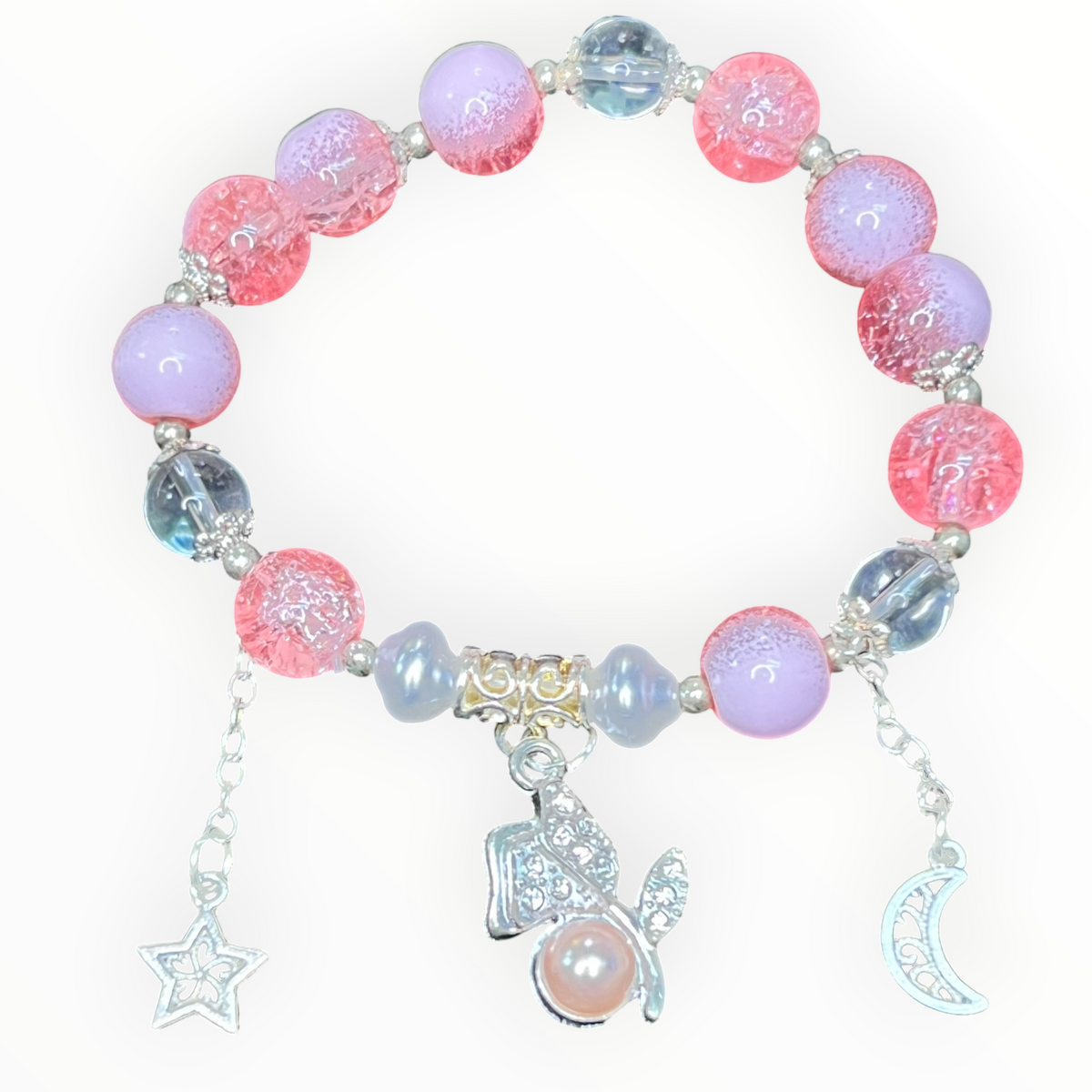 Bracelet: Colored Crackled Glass with Flower