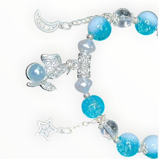 Bracelet: Colored Crackled Glass with Flower