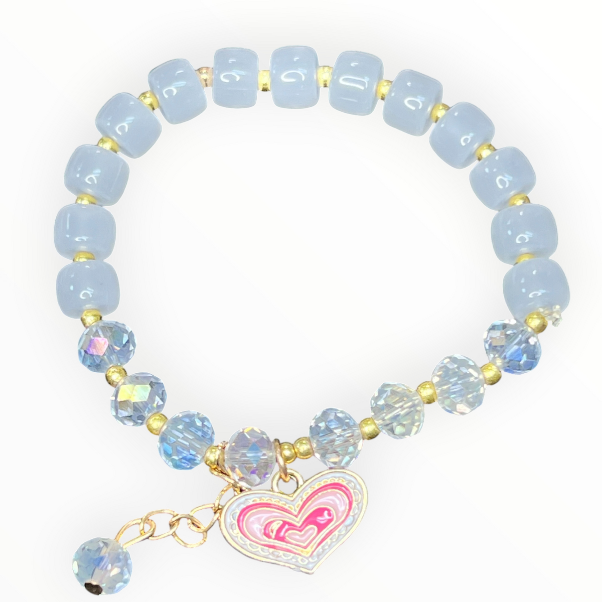 Bracelet: White Jadite Stone Beads with Heart Charm