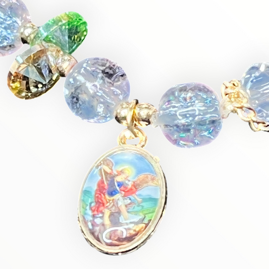 Bracelet: St. Michael Archangel Crackled Colored Glass