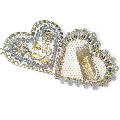 Gold Heart Shaped Rhinestone Wedding Arras Box