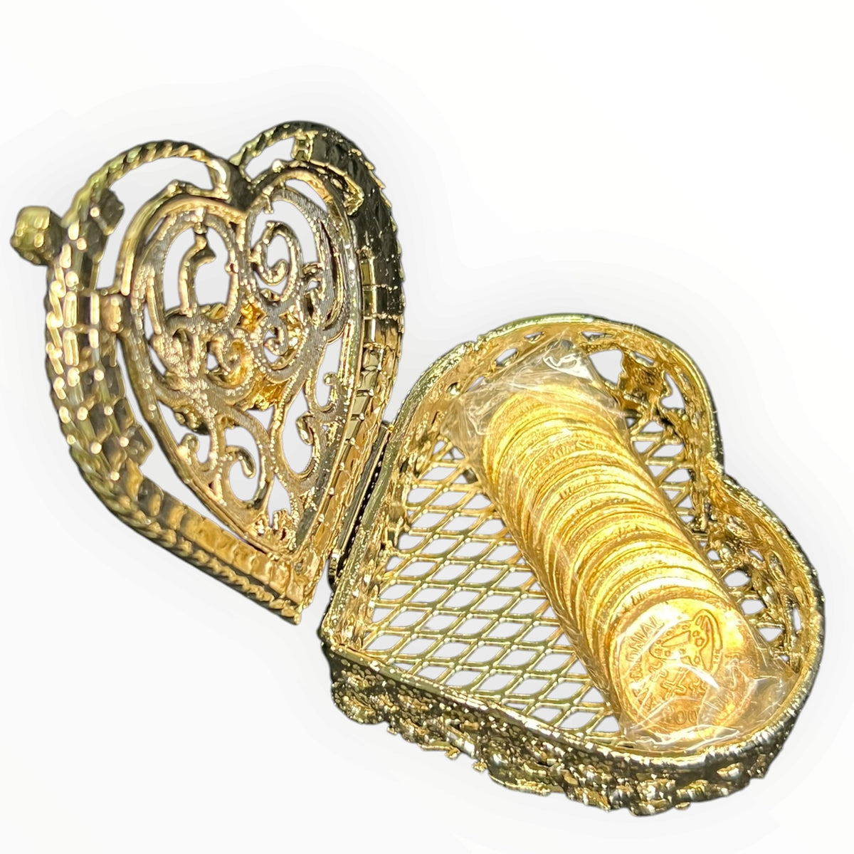 Golden Wedding Arras Heart-shaped Box w/ Two Rings