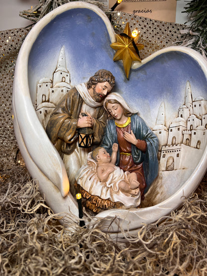 10" Holy Family Wrapped In City Wings -Nativity