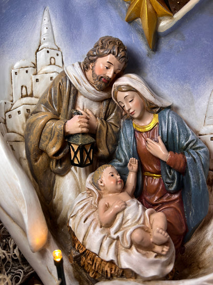 10" Holy Family Wrapped In City Wings -Nativity