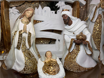 7-Pc Elegant Nativity Set W/ Gold Accents